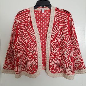 Chicos Coral Orange Cream Cropped Bolero Jacket 3